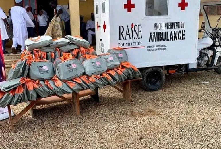 Tricycle-ambulance-and-delivery-kits-donated-by-Raise-Foundation-to-Maje-PHC